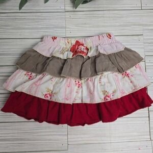 Sado 2T Girls Skirt Ruffle Tiered Floral Pink Red Brown Elastic Waist Cute